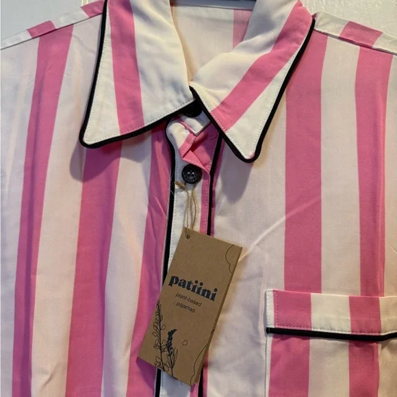 NWT Patiini Matching Pink/White Striped Pajama Set with Eye Mask Womens Size M - Picture 3 of 8